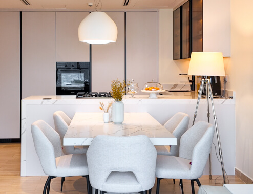 Minimalist Marble Kitchen Dining Area
